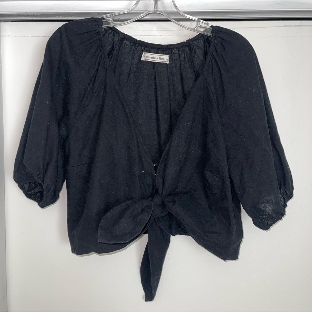 Abercrombie tie front linen crop top